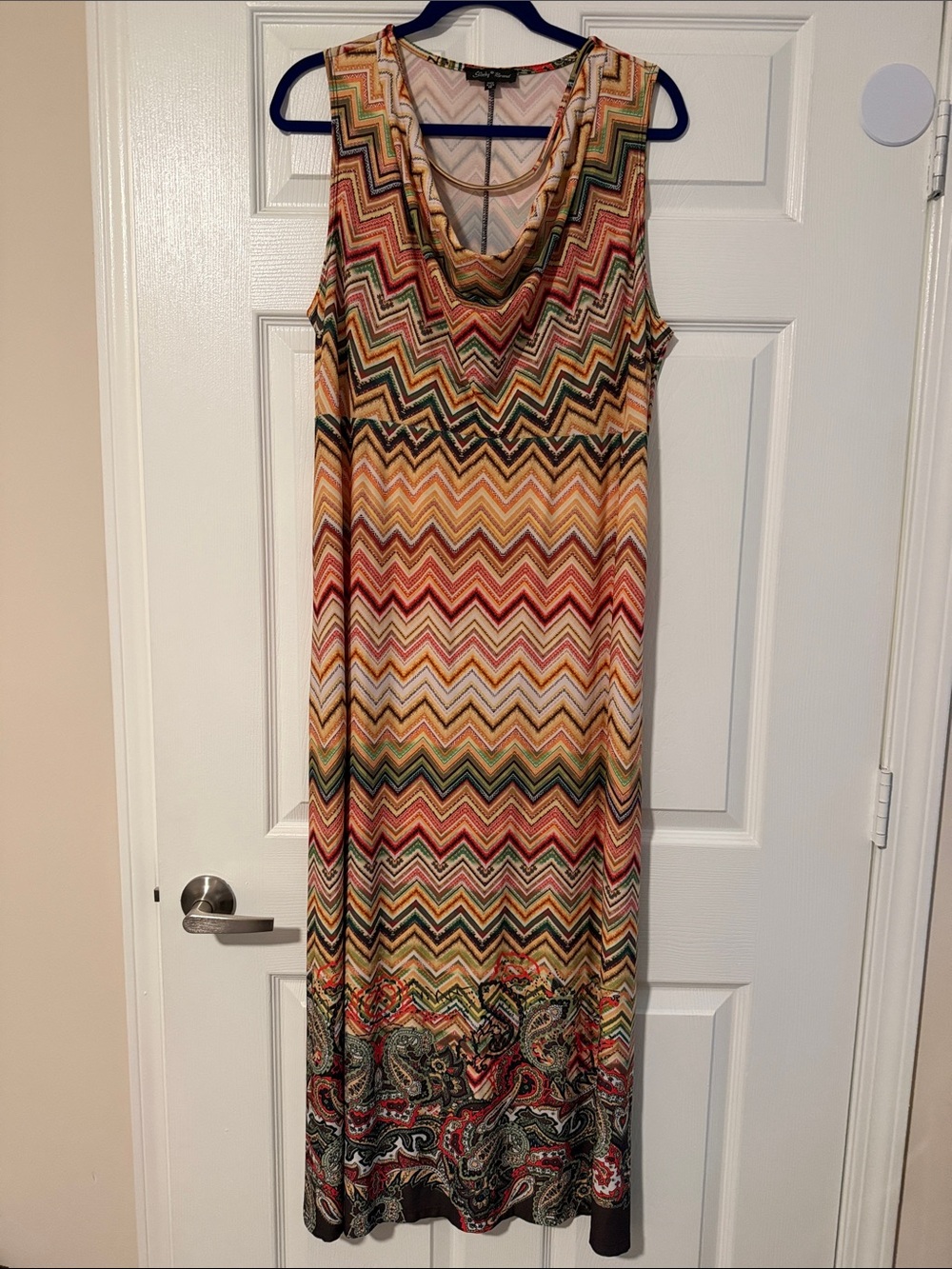 Slinky Brand Multi-Color Chevron and Paisley Maxi Dress plus 1x